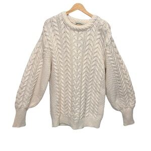 Aran Crafts 100% Merino Wool Natural Puffy Sleeve Sweater Size XL NWT